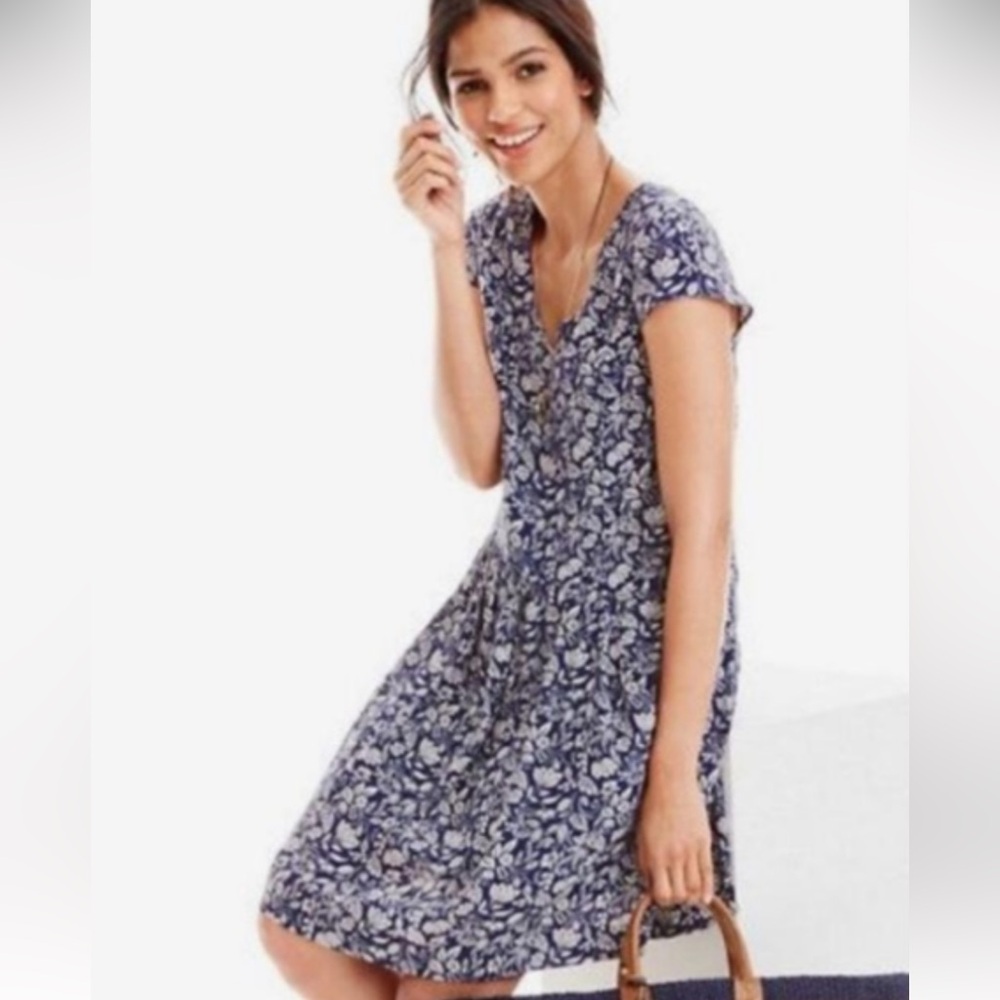 Ganet Hill Blue Floral Rayon Flowy Summer Romance Coastal Fit Flare Sundress 14